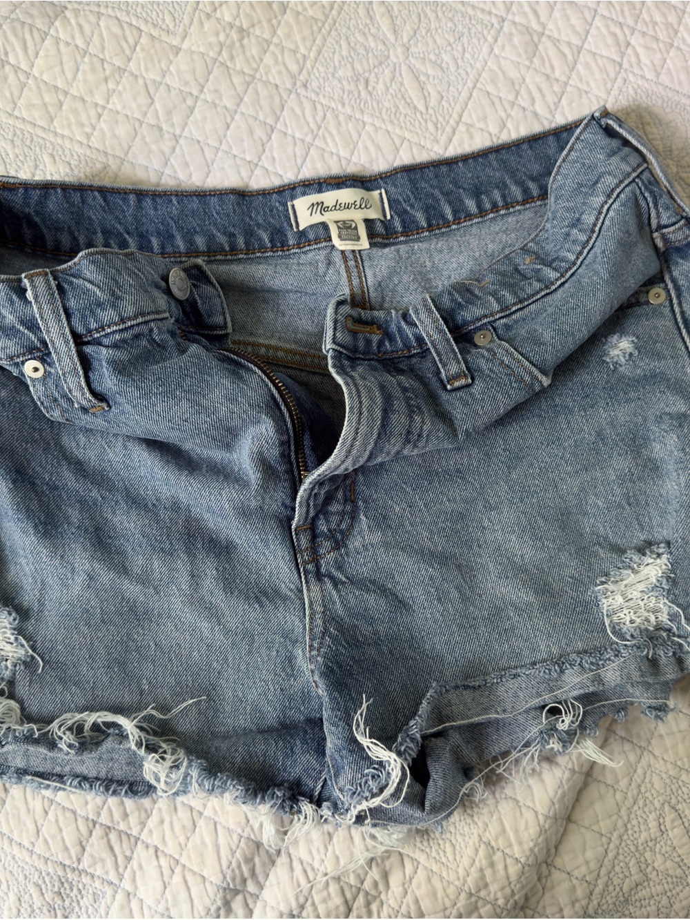 Madewell Light Blue Distressed Denim Cutoff Shorts